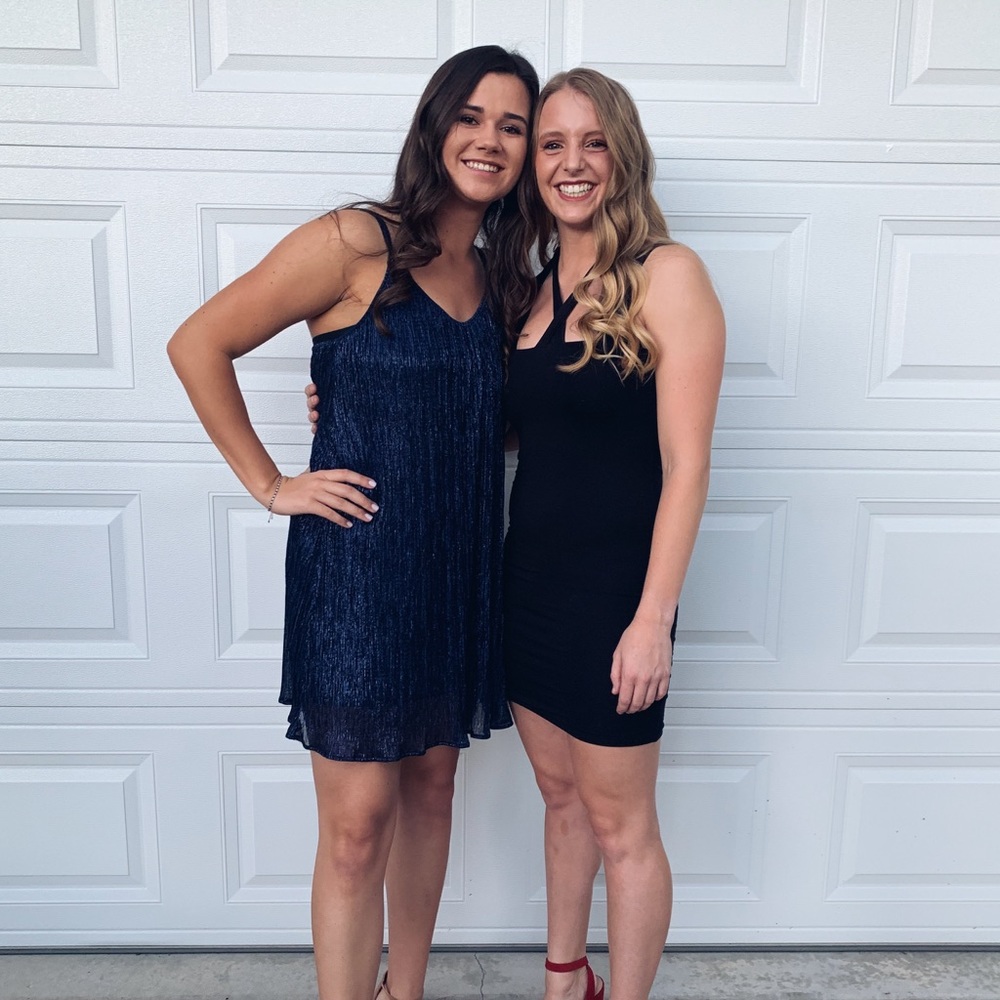 Lush Navy Metallic Pleated Dress